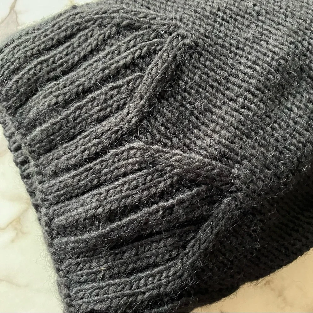 Village House Black Knit‎ Beanie with Faux Fur Pom